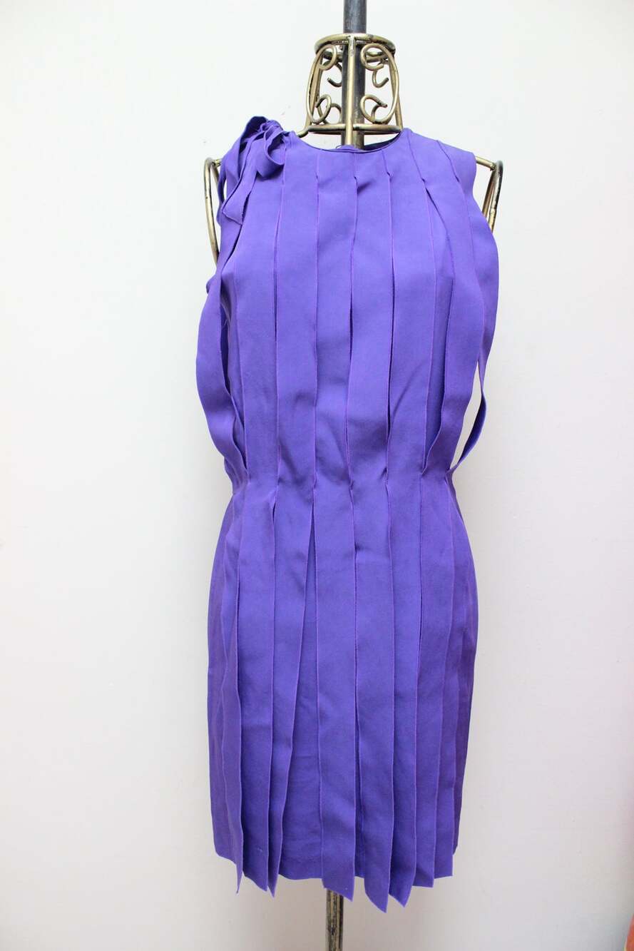 Bottega Veneta Purple Ribbon Tassel Crepe Sheath Dress Size 40/US 4